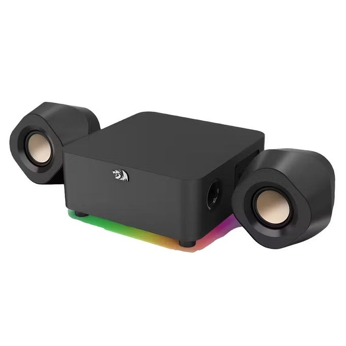 Redragon GS590 PRO 2.1 Channel RGB Gaming Speaker – 22W EQ Mode, Dual 2" Drivers + 4" Wooden Subwoofer, Bluetooth, AUX, Wireless Remote, Dynamic RGB – Black