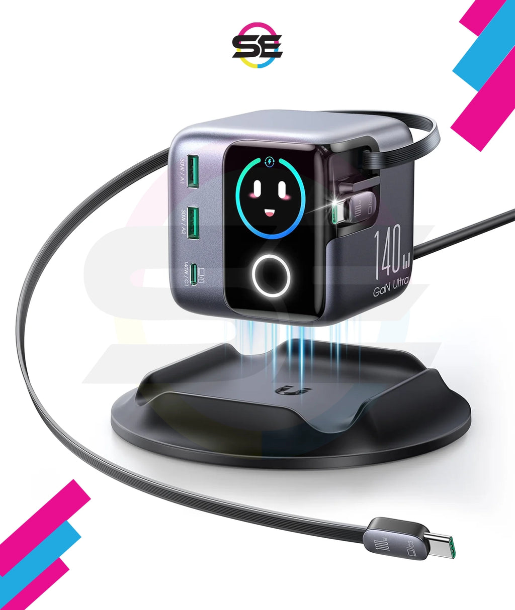 شاحن مكتبي JOYROOM Podix JR-TRD01 GaN 140W مع كابلين مدمجين قابلين للسحب