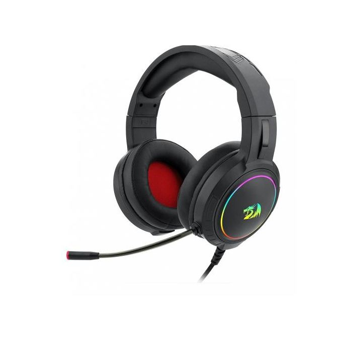 Redragon H270 MENTO RGB Wired Gaming Headset – Surround Sound, Rainbow RGB Dragon Logo, Detachable Boom Mic, Memory Foam Ear Pads, 3.5mm – Black / Pink / White