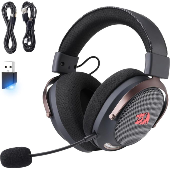 Redragon H858 ARROW PRO CARBON 3-Mode Wireless Gaming Headset – 53mm Drivers, Virtual 7.1, 20H+ Battery, Detachable Noise-Canceling Mic, On-Ear Controls – Carbon Gray
