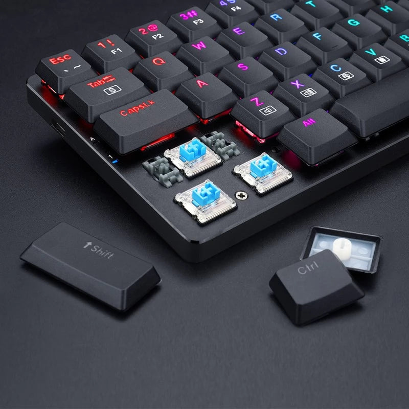 Redragon K626P ASHE RGB Low Profile Wired Mechanical Gaming Keyboard – 78 Keys 75% Layout, Dust-Proof Blue Switch, Detachable USB-C – Black