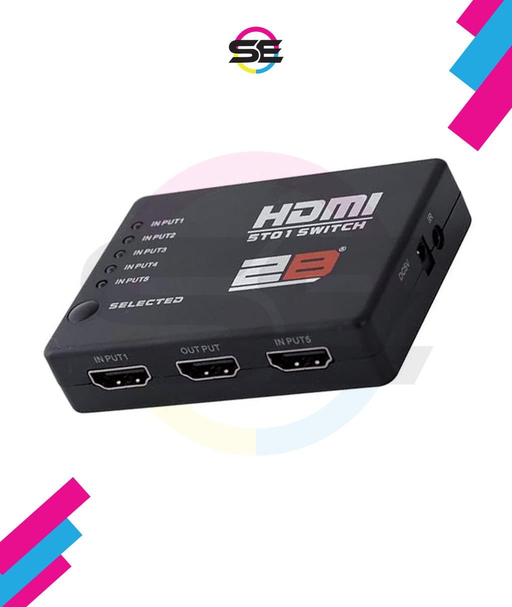 2B (CV868) HDMI Switch 5 to 1 With Remote Control - Black