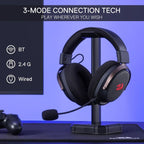 Redragon H858 ARROW PRO CARBON 3-Mode Wireless Gaming Headset – 53mm Drivers, Virtual 7.1, 20H+ Battery, Detachable Noise-Canceling Mic, On-Ear Controls – Carbon Gray