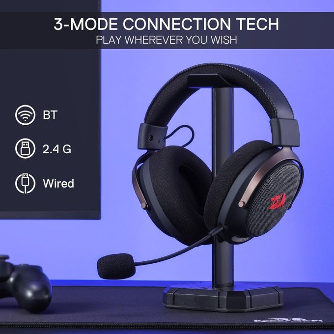 Redragon H858 ARROW PRO CARBON 3-Mode Wireless Gaming Headset – 53mm Drivers, Virtual 7.1, 20H+ Battery, Detachable Noise-Canceling Mic, On-Ear Controls – Carbon Gray