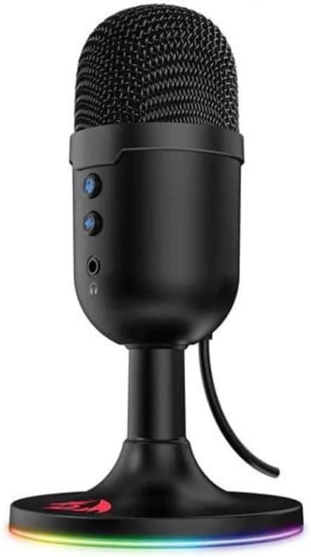 Redragon GM301 FENRIS USB Streaming Microphone – RGB Base, Zero-Latency 3.5mm Monitoring, Mic Mute & Volume Controls, Gold-Plated USB – Black