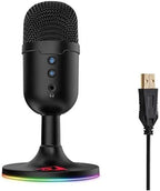 Redragon GM301 FENRIS USB Streaming Microphone – RGB Base, Zero-Latency 3.5mm Monitoring, Mic Mute & Volume Controls, Gold-Plated USB – Black