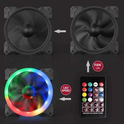 Redragon GC-F008 120mm Full-Color RGB Turbo Case Fan 3-Pack – Dual-Ring Design, 57 Lighting Modes, Super Quiet High Airflow, 10-in-1 Control Box, IR Remote – Black
