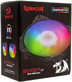 Redragon GC-F007 120mm Full-Color RGB Case Fan 3-Pack – 16.8M Colors, 57 Lighting Modes, Full Transparent Blades, 10-Port Connector, IR Remote – Black