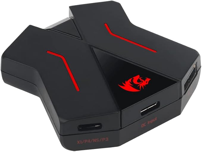 Redragon GA-200 Keyboard & Mouse to Console Converter – Plug & Play, No Lag – PS4, PS5, Xbox One X/S, Nintendo Switch – Black/Red