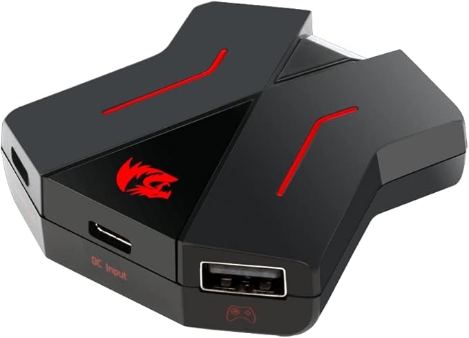 Redragon GA-200 Keyboard & Mouse to Console Converter – Plug & Play, No Lag – PS4, PS5, Xbox One X/S, Nintendo Switch – Black/Red