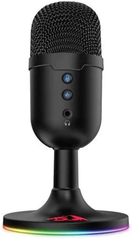 Redragon GM301 FENRIS USB Streaming Microphone – RGB Base, Zero-Latency 3.5mm Monitoring, Mic Mute & Volume Controls, Gold-Plated USB – Black
