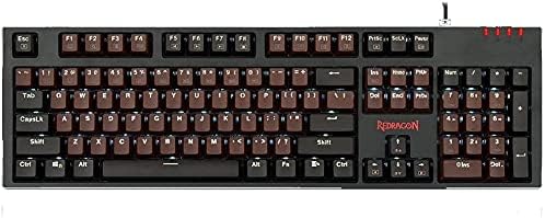 Redragon K592-PRO RGB Wired Mechanical Gaming Keyboard – 104 Keys Full Size, V-Optical Blue Switch, RGB Side Glow, Keycap Puller – Black/Brown