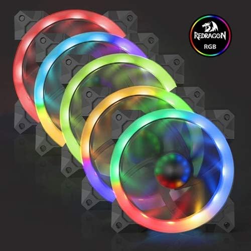 Redragon GC-F008 120mm Full-Color RGB Turbo Case Fan 3-Pack – Dual-Ring Design, 57 Lighting Modes, Super Quiet High Airflow, 10-in-1 Control Box, IR Remote – Black