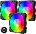 Redragon GC-F007 120mm Full-Color RGB Case Fan 3-Pack – 16.8M Colors, 57 Lighting Modes, Full Transparent Blades, 10-Port Connector, IR Remote – Black