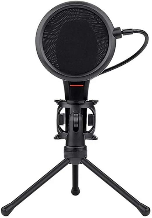 Redragon GM200 Gaming Stream Desktop Condenser Microphone – Omni-9765 Capsule, 50Hz-16kHz, Shock Mount, Pop Filter, Tripod Stand, USB – Black