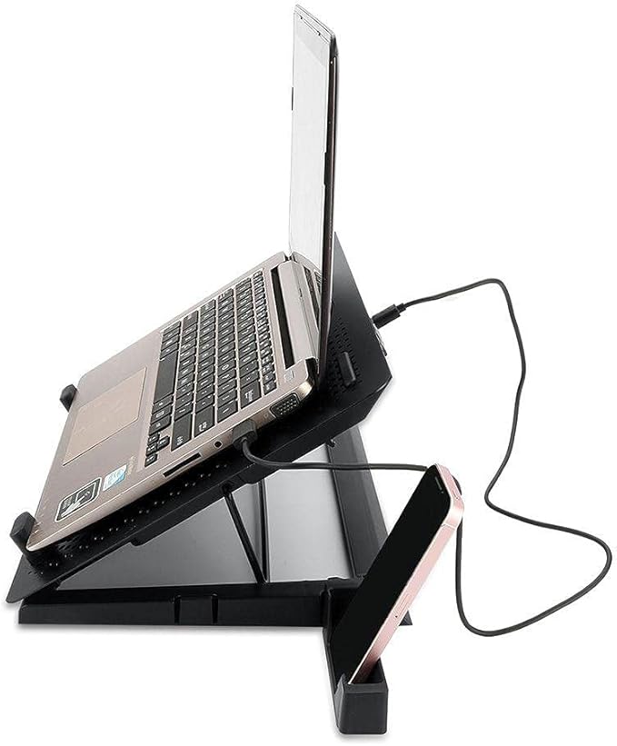 Redragon GCP500 IVY RGB Laptop Cooler – 12–15" (Up to 17.3"), 1 Large + 4 Small Fans, Fan Speed Control, RGB Strip, 2x USB, 2 Phone Holders, 5 Tilt Angles – Black