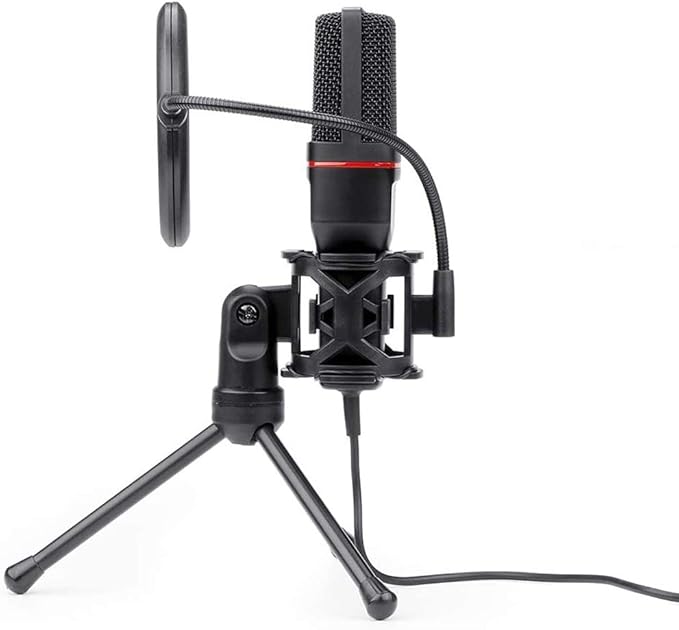 Redragon GM100 Gaming Stream Desktop Condenser Microphone – Cardioid Pattern, Shock Mount, Pop Filter, Tripod Stand, USB Plug-and-Play – Black