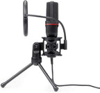 Redragon GM100 Gaming Stream Desktop Condenser Microphone – Cardioid Pattern, Shock Mount, Pop Filter, Tripod Stand, USB Plug-and-Play – Black