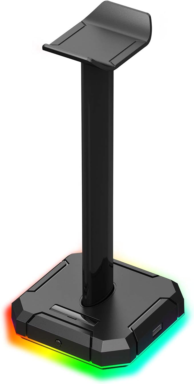 Redragon HA300 SCEPTER PRO RGB Gaming Headset Stand – Aluminum Bar, 2x USB Hub, 3.5mm AUX, Type-C Powered, Non-Slip Base – Black