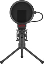 Redragon GM100 Gaming Stream Desktop Condenser Microphone – Cardioid Pattern, Shock Mount, Pop Filter, Tripod Stand, USB Plug-and-Play – Black