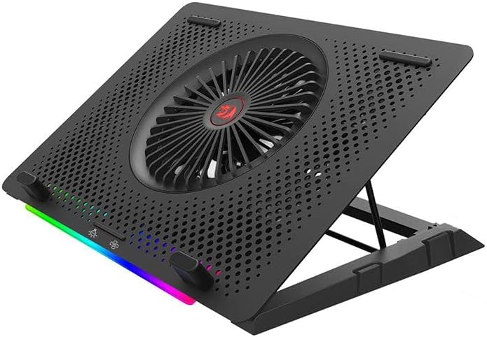 Redragon GCP500 IVY RGB Laptop Cooler – 12–15" (Up to 17.3"), 1 Large + 4 Small Fans, Fan Speed Control, RGB Strip, 2x USB, 2 Phone Holders, 5 Tilt Angles – Black