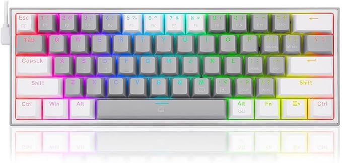 Redragon K616 FIZZ PRO RGB Wireless Tri-Mode Mechanical Gaming Keyboard – 61 Keys 60% Layout, Red Switch, N-Key Rollover, Detachable USB-C – White/Gray