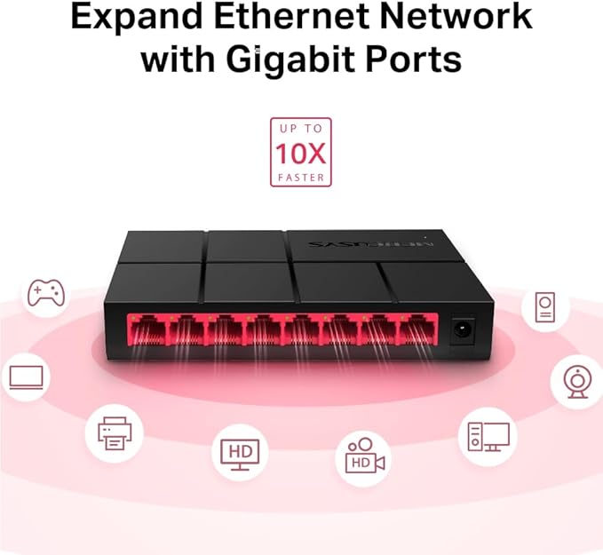 ميركوسيس سويتش MS108GP مكتبي 8 منافذ جيجابت مع 7 منافذ PoE
