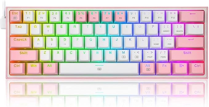 Redragon K616 FIZZ PRO RGB Wireless Tri-Mode Mechanical Gaming Keyboard – 61 Keys 60% Layout, Red Switch, N-Key Rollover, Detachable USB-C – White/Gray