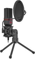 Redragon GM100 Gaming Stream Desktop Condenser Microphone – Cardioid Pattern, Shock Mount, Pop Filter, Tripod Stand, USB Plug-and-Play – Black