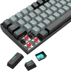 Redragon K662L-G1RS Wireless Portable 65% Mechanical Gaming Keyboard – 68 Keys, Red Switch, Double-Shot Keycaps, 2.4G + Bluetooth, 2×AAA Battery – Black/Gray