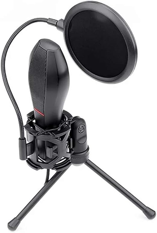 Redragon GM200 Gaming Stream Desktop Condenser Microphone – Omni-9765 Capsule, 50Hz-16kHz, Shock Mount, Pop Filter, Tripod Stand, USB – Black