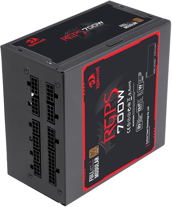 Redragon GS-PS005 RGPS 700W Full Modular Gaming Power Supply – 80 Plus Gold, PFC, 14cm Fan, Full Modular, 24P+CPU8Px2+PCIe8Px2+SATA6+IDE3, Full Range AC – Black