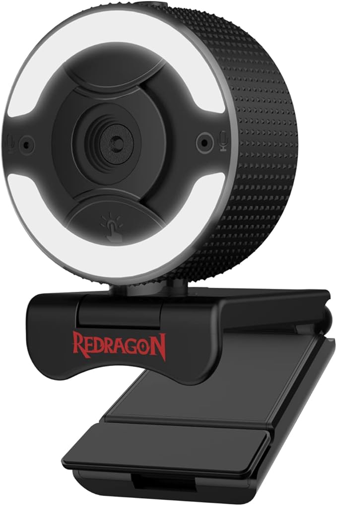 Redragon GW910 Oneshot FHD 1080P Webcam with Autofocus, Built-in Dual Microphone, Ring Light & 5-Level Digital Zoom