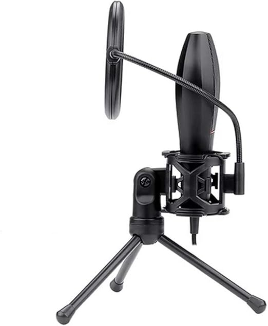 Redragon GM200 Gaming Stream Desktop Condenser Microphone – Omni-9765 Capsule, 50Hz-16kHz, Shock Mount, Pop Filter, Tripod Stand, USB – Black