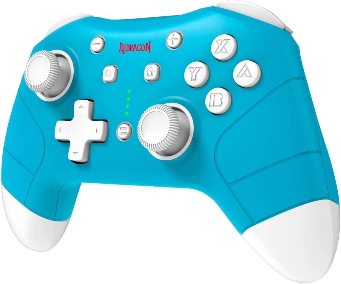 Redragon G815 Pluto Wireless Bluetooth Gaming Controller – Dual Vibration, NFC, Turbo, 3D Joystick – Switch, PS3/4/5, Xbox One X, PC & Android – Blue/White & Pink/Gray
