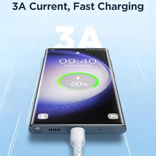 سلك شحن سريع جوي روم SA26-AC3 من الفلاش تشارج 3 أمبير USB-A إلى USB-C بطول 1 متر لون أسود