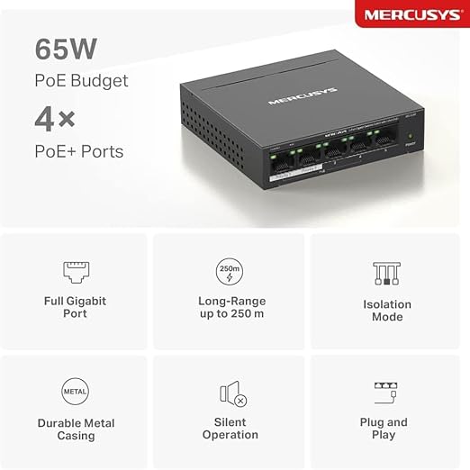 ميركوسيس سويتش بـ5 منافذ 10/100/1000 ميجابت لكل ثانية مع 4 منافذ PoE+ (MS105GP) 