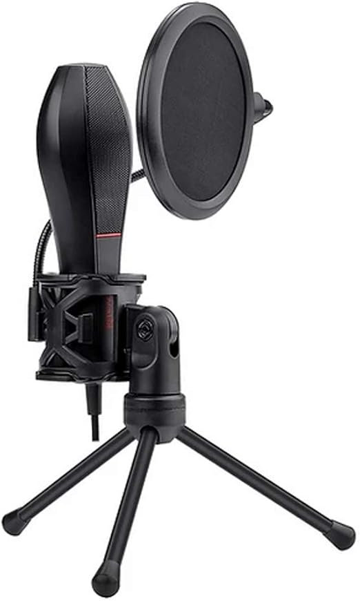 Redragon GM200 Gaming Stream Desktop Condenser Microphone – Omni-9765 Capsule, 50Hz-16kHz, Shock Mount, Pop Filter, Tripod Stand, USB – Black