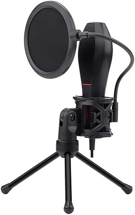 Redragon GM200 Gaming Stream Desktop Condenser Microphone – Omni-9765 Capsule, 50Hz-16kHz, Shock Mount, Pop Filter, Tripod Stand, USB – Black