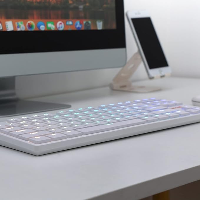 Redragon K539 Anubis 80% RGB 3-Mode Wireless Mechanical Gaming Keyboard – Low Profile TKL, Brown Switch – White