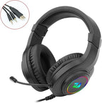 Redragon H260 HYLAS RGB Wired Gaming Headset – Rainbow RGB Ring, Leather Ear Cups, Flexible Gooseneck Mic, On-Cup Volume Slider, 3.5mm + USB – Black / White