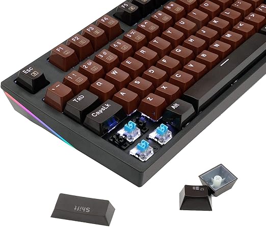 Redragon K592-PRO RGB Wired Mechanical Gaming Keyboard – 104 Keys Full Size, V-Optical Blue Switch, RGB Side Glow, Keycap Puller – Black/Brown