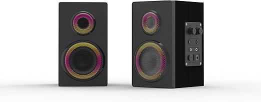 Redragon GS811 Orchestra 2.0 Bluetooth RGB Computer Speaker – Dual RGB Ring Drivers, Wooden Enclosure, Volume & Bass Control, AUX + USB + BT – Black