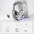 Redragon H350 RGB Wired Gaming Headset – 50mm Drivers, 2.0 Stereo Surround, RGB Earcup Underglow (Dynamic/Static/Off), Detachable Noise-Canceling Mic, In-Line Control – White