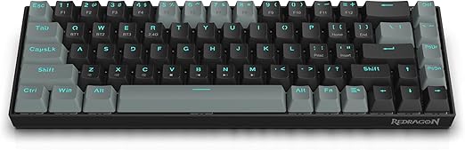 Redragon K662L-K1RS Wireless Portable 65% Mechanical Gaming Keyboard – 68 Keys, Red Switch, Double-Shot Keycaps, 2.4G + Bluetooth, 2×AAA Battery – Dark Gray/Black