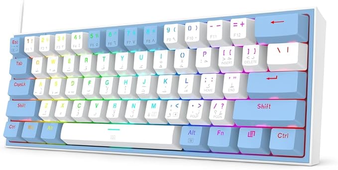 Redragon K617 FIZZ RGB Wired Mechanical Gaming Keyboard – 61 Keys 60% Layout, Red Switch, 16.8M RGB, Detachable USB-C, 430g Ultra-Light