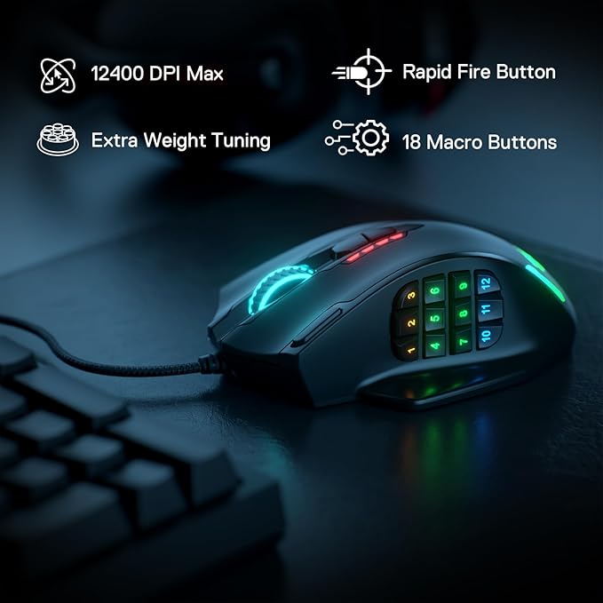 Redragon IMPACT MMO Wired Gaming Mouse 12400 DPI