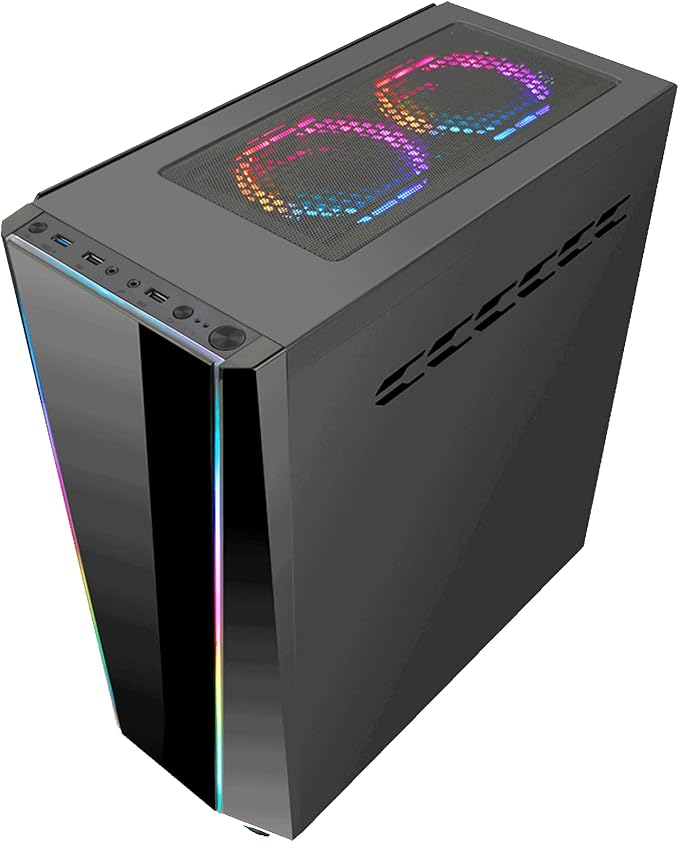 Redragon GC-702 RGB Gaming PC Case – Mid-Tower, Triple Tempered Glass (Front/Left/Right), Dual RGB Strip, 5 Double-Ring RGB Fans, Motherboard RGB SYNC, ATX/mATX, USB 3.0 – Black