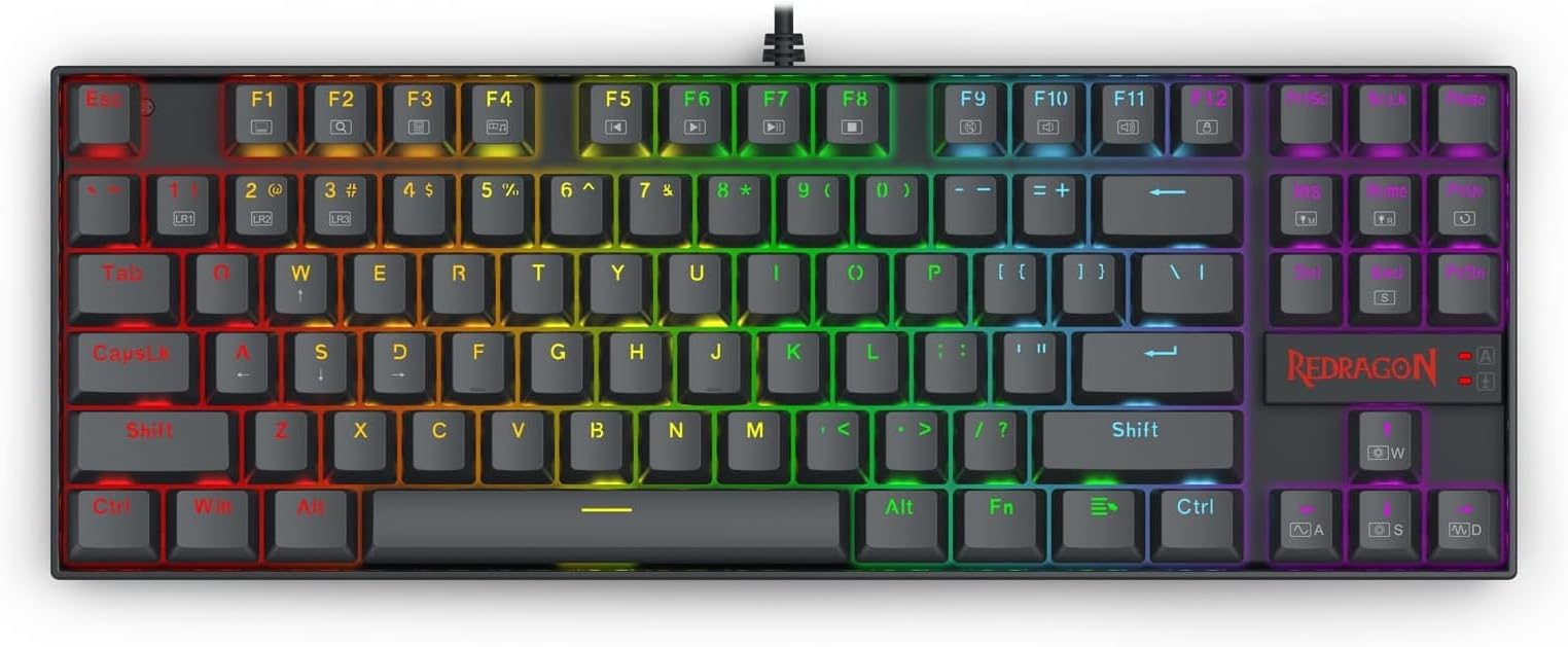 Redragon K552 KUMARA RGB Wired Mechanical Gaming Keyboard – 87 Keys TKL, ABS Metal Design – Black