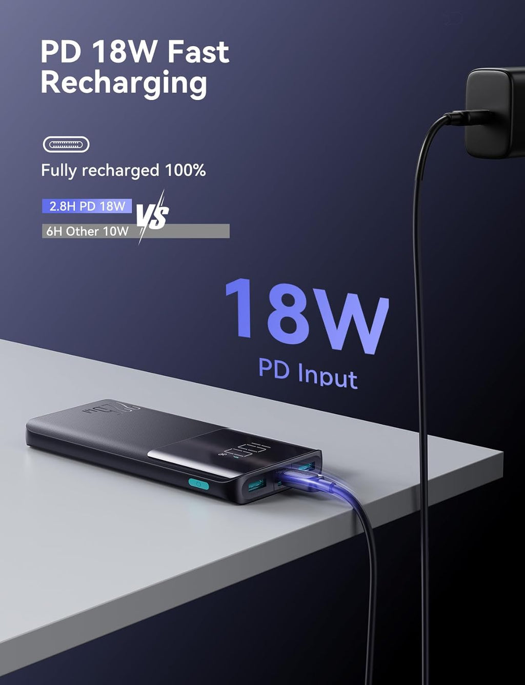 جوي روم باور بانك JR-QP191 22.5W 10000mAh مع شاشة رقمية - اسود